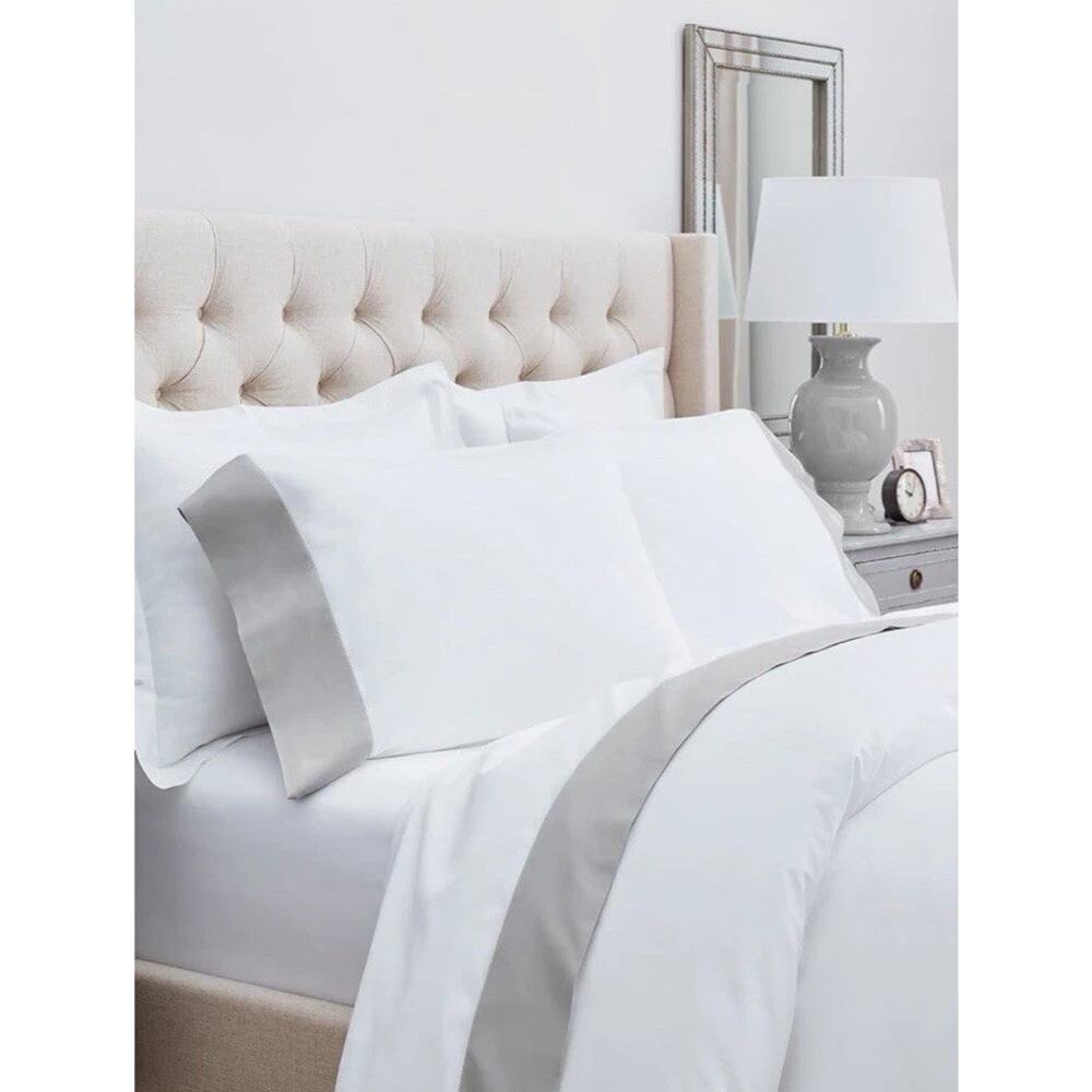 Boll & Branch Organic Cotton King Sheet Set White Pewter Trim NEW $378